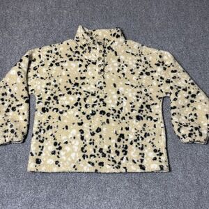 LOFT Sweater Woman's Large Petite Sherpa Fleece Pullover Leopard Print